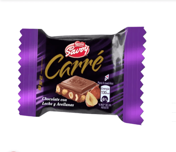 CHOCOLATE CARRE LECHE Y AVELLANA 25GR