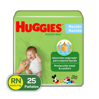 PAÑAL HUGGIES ACTIVE SEC TALLA RN X 25UN