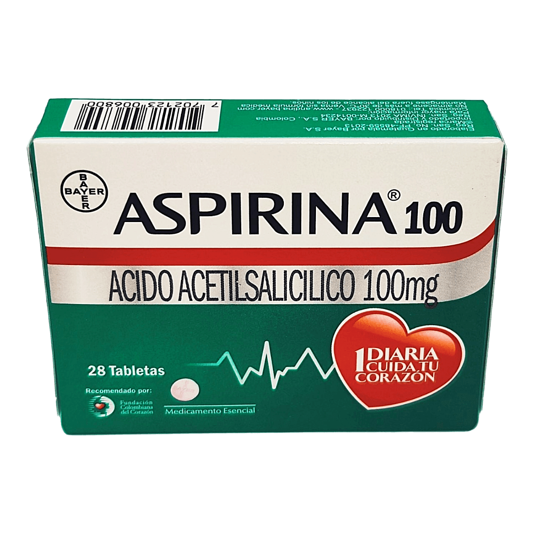 ASPIRINA BAYER 100MG.(ACIDO ACETILSALICILICO) X28 TABLETAS.AVPHARMA