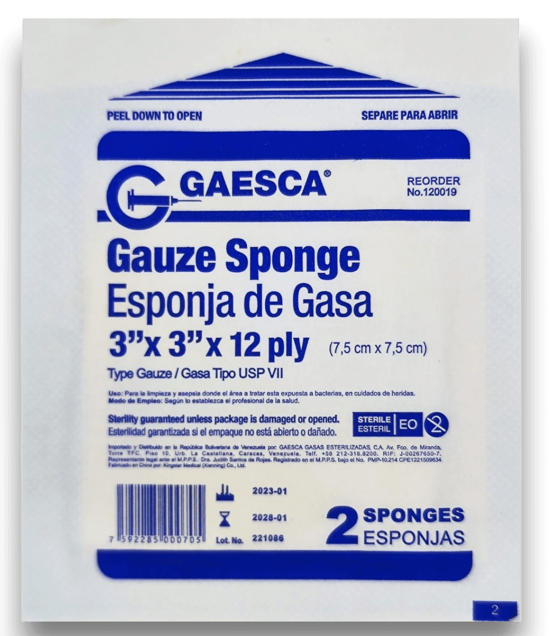 GASA ESTERIL 7.5CM X 7.5CM 3X3 GAESCA
