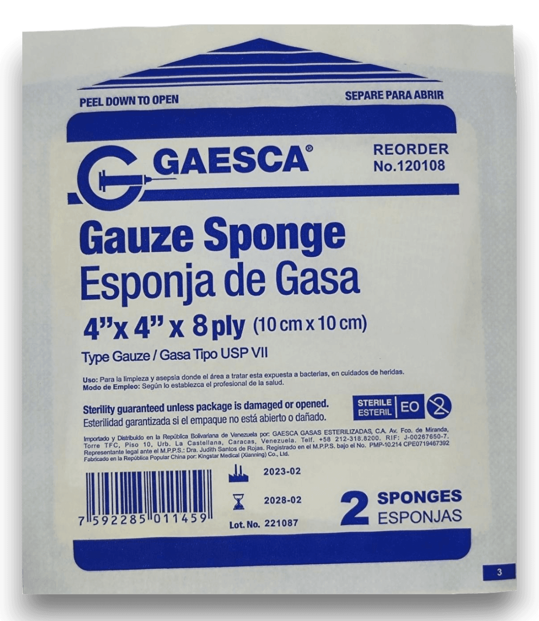 GASA ESTERIL 10CM X 10CM 4X4 X 8 GAESCA