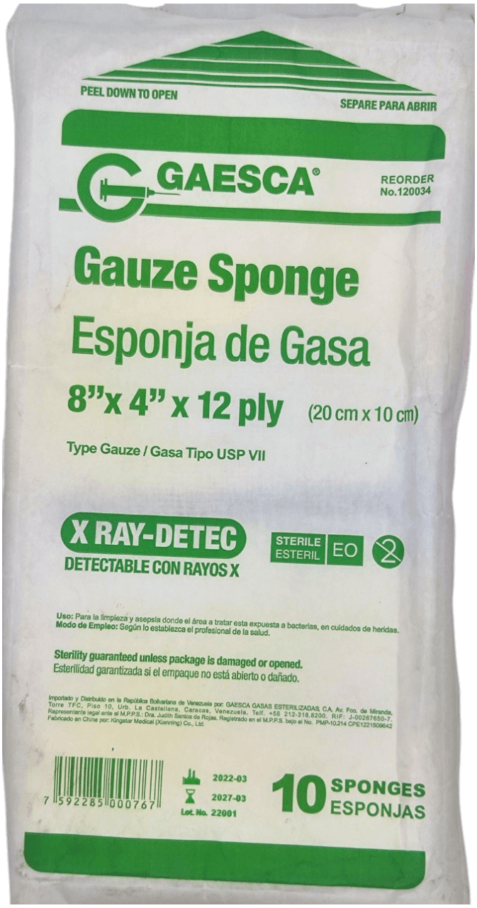 GASA ESTERIL 8 X 4 X 12PLY 20CMC 10CM