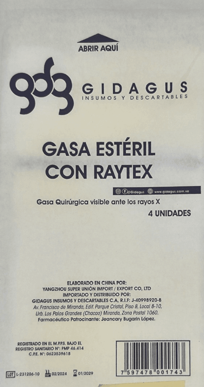 GASA ESTERIL C/ RAYTEX 10X20CM X 1 UND