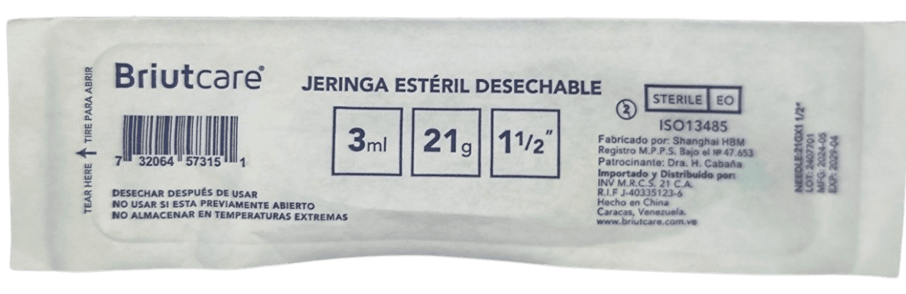 JERINGA 3ML C/ AGUJA 21 1/2 x 1