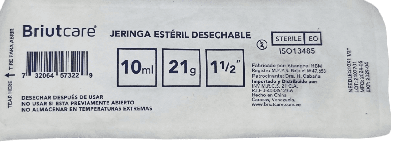 JERINGA 10ML C/ AGUJA 21 1/2 X 1 BRIUTCA