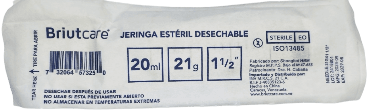 JERINGA 20CC 21X1 1/2 X 1 BRIUTCARE