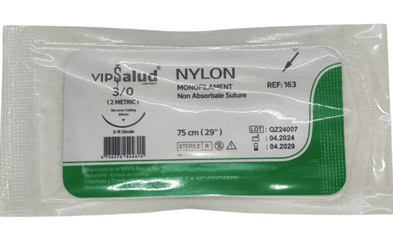 SUTURA NYLON 3-0 AGUJA CURVA 75 CM X2M