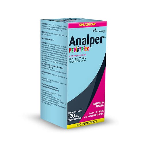 ANALPER 180MG/5ML.( ACETAMINOFEN ) SOLUCION ORAL USO PEDIATRICO SABOR A FRESA 120ML. PHARMETIQUE